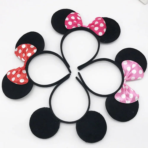 3/6/12pcs/lot Girls Mouse Ears Solid Bow Ears Headband for Birthday Party Supplies and Mouse Themed Costume Cosplay Decoration