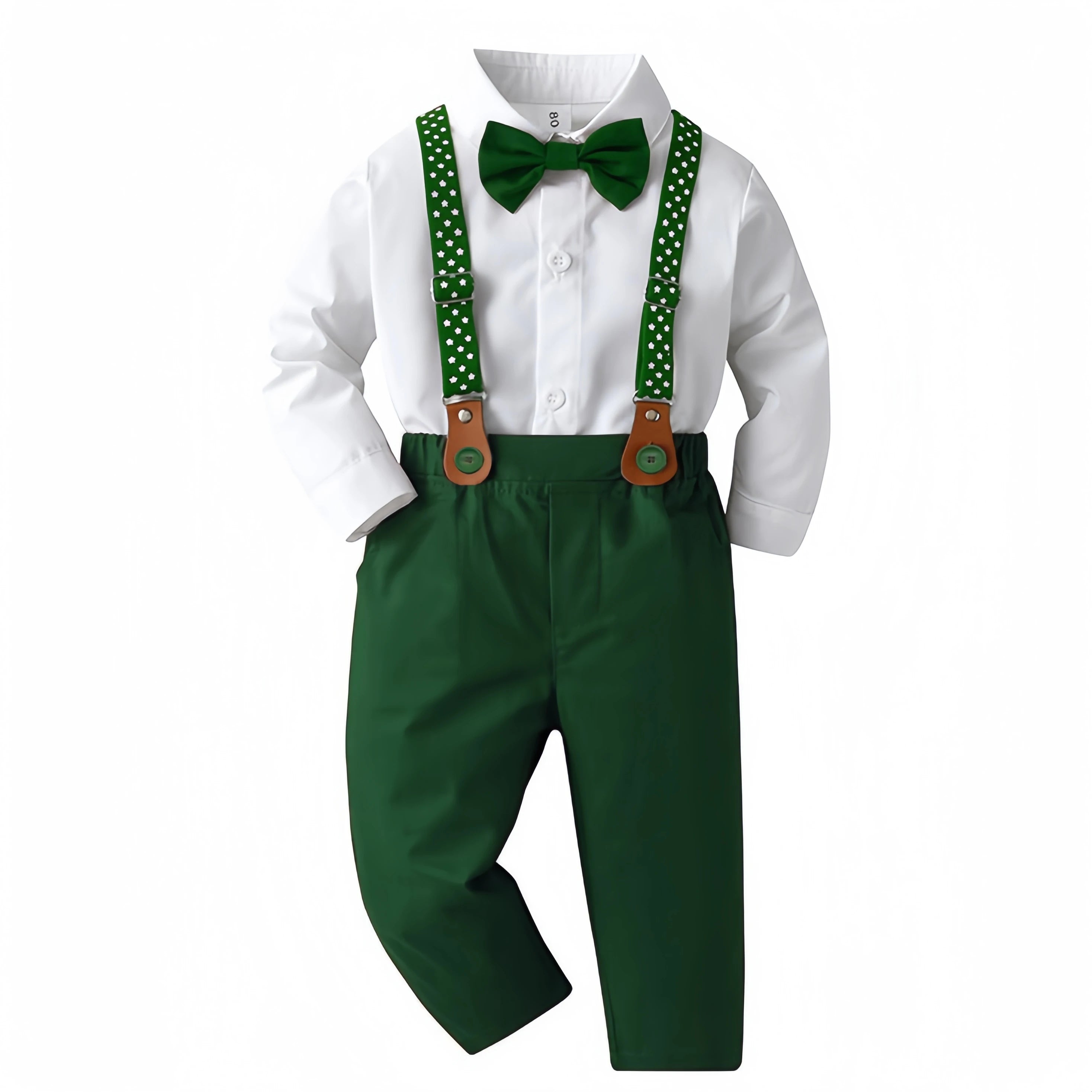 Christmas Outfit for 1-7 Years Boys Long Sleeve Solid 4PCS Sets Kid Gentleman Birthday Cotton Clothing Star Suspender Baby Suit