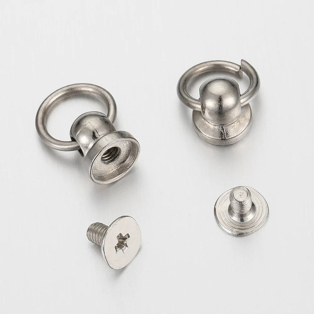 20set Metal Ball Post with O Ring Studs Rivets Nail Screw Back Round Head Spot Spikes Leather Craft Phone Case Decor Accessories