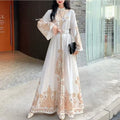 Eid Muslim Party Dress for Women Print Flare Sleeve Ramadan Abaya Belt Morocco Kaftan Vestidos Largos Dubai Robe Jalabiya 2026