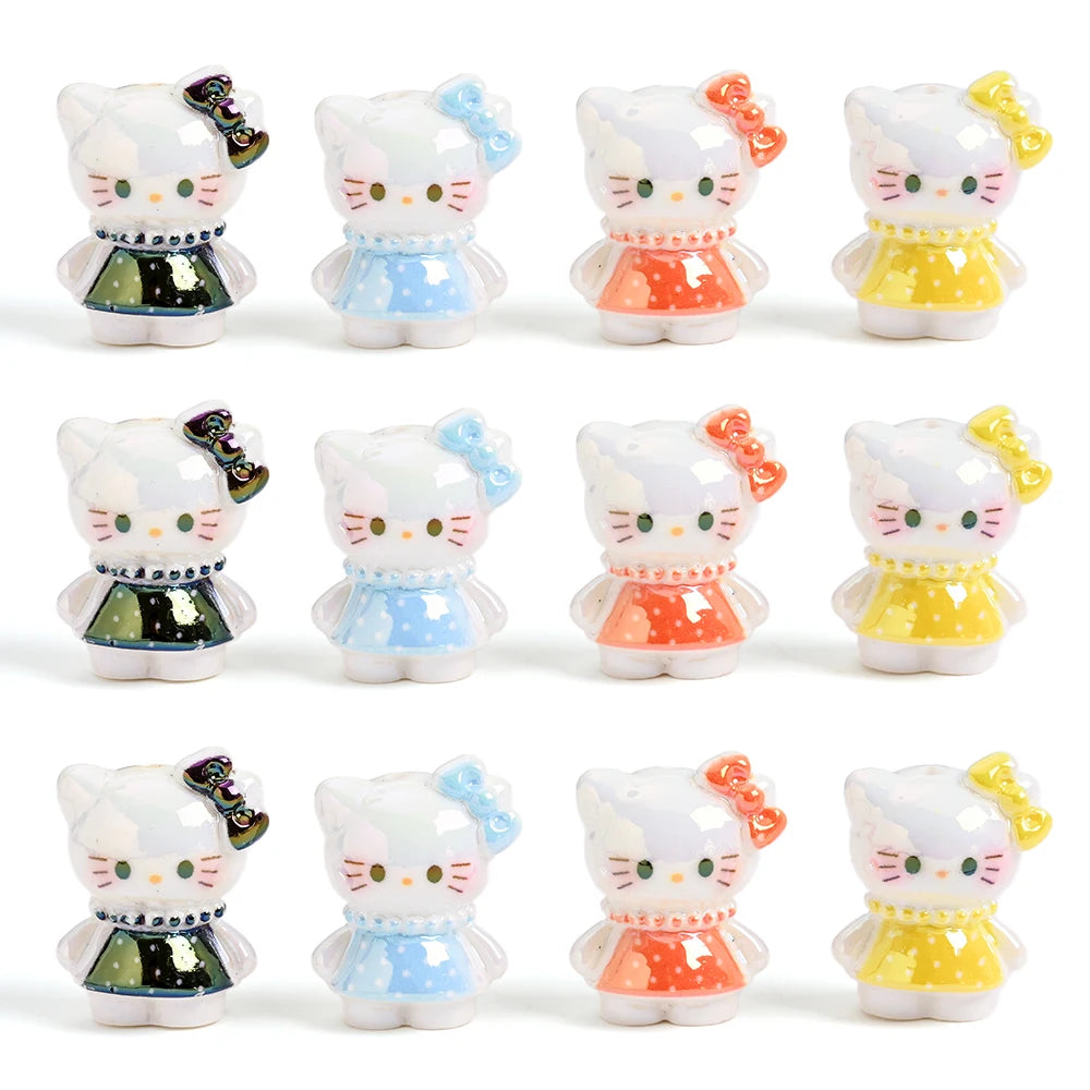 10Pcs 3D Sanrio Resin Bead 8colors Floral Skirt Hello Kitty Bead For Baby Toy Chew Teething DIY Pacifier Clips Chain