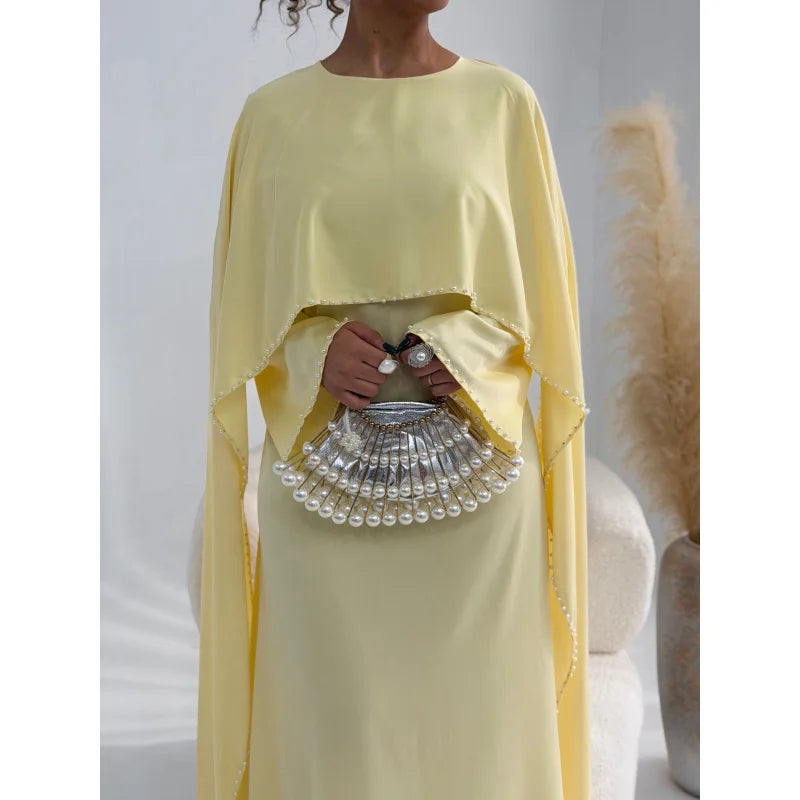 Muslim Dresses Women's Traditional Dresses And Abayas Eid Dubai Evening Dress Pearl Beaded Luxurious Robe Islamic Clothing