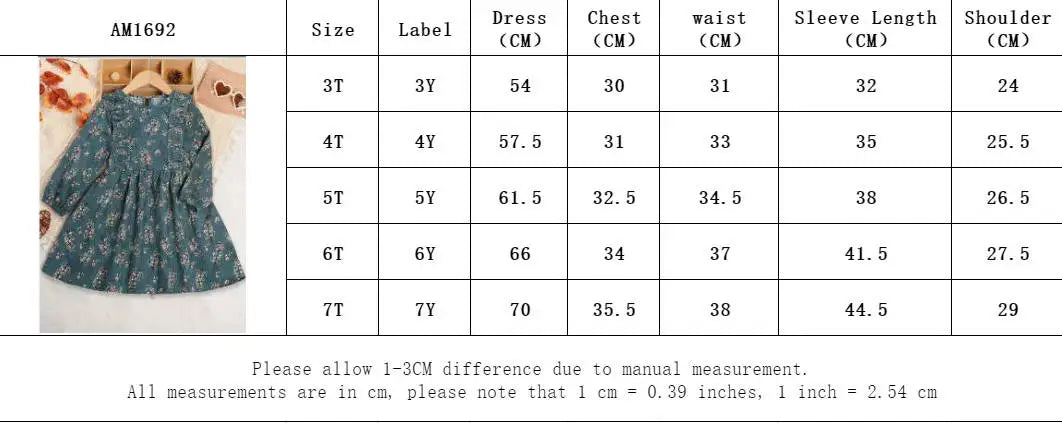 Bear Leader Autumn Spring New Girls' Dress Fashion Cute Doll Neck Flower Print Dress Children's Girls Long Sleeve Princess Dress