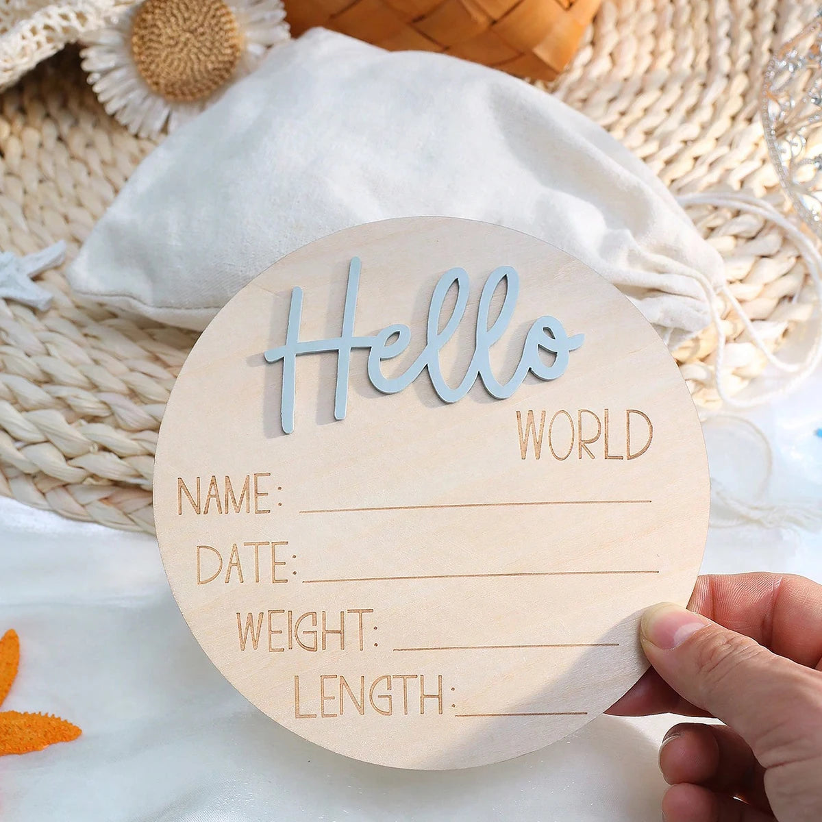 Ylsteed Hello World Newborn Sign Wooden Baby Announcement Sign for Hospital Baby Name Announcement Sign Newborn Keepsakes Props