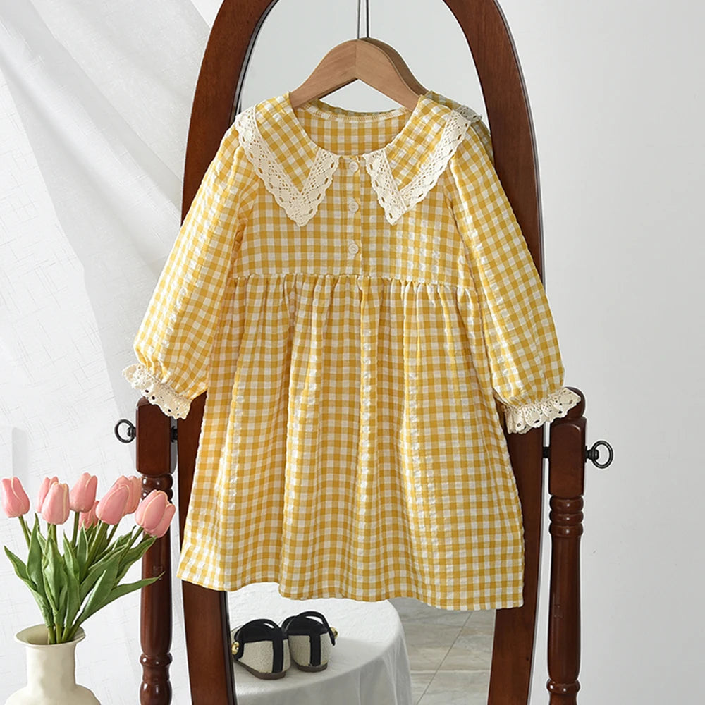 Bear Leader Autumn Spring New Girls' Dress Fashion Cute Doll Neck Flower Print Dress Children's Girls Long Sleeve Princess Dress