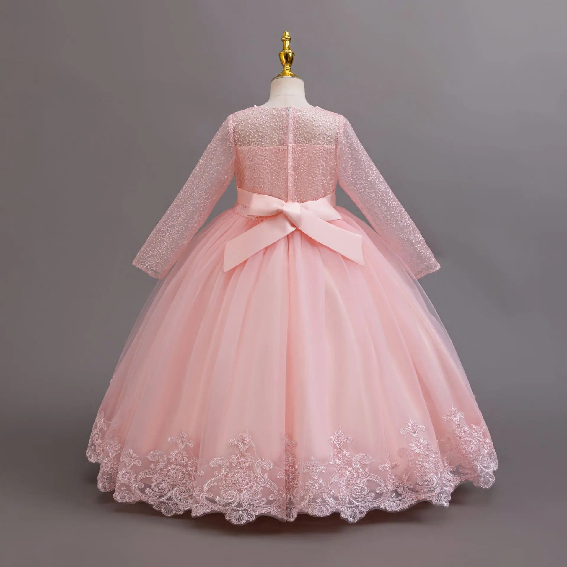 New Long Sleeve Elegant Dress for Young Girls Flower Girl Wedding Dresses Lace Formal White Clothes From 4 to12 Years