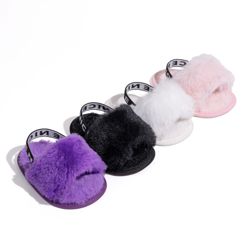 Hot Sale Soft Bottom Breathable Baby Shoes 0-18 Months Simple Elastic Walking Shoes Indoor Baby Girls Non-slip Fur Sandals