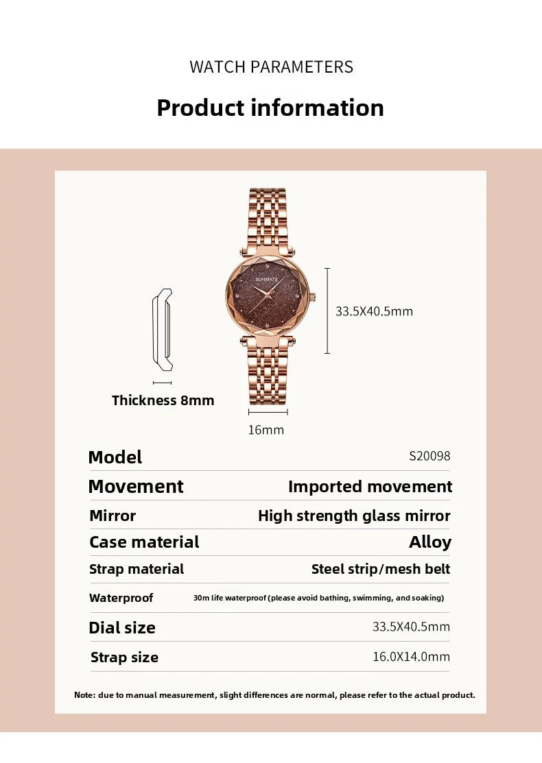 Luxury Ladies' Dress Watch with All-Star Design,Stylish Stainless Steel,Elegant Waterproof Quartz Watch,Comes with Watch Box