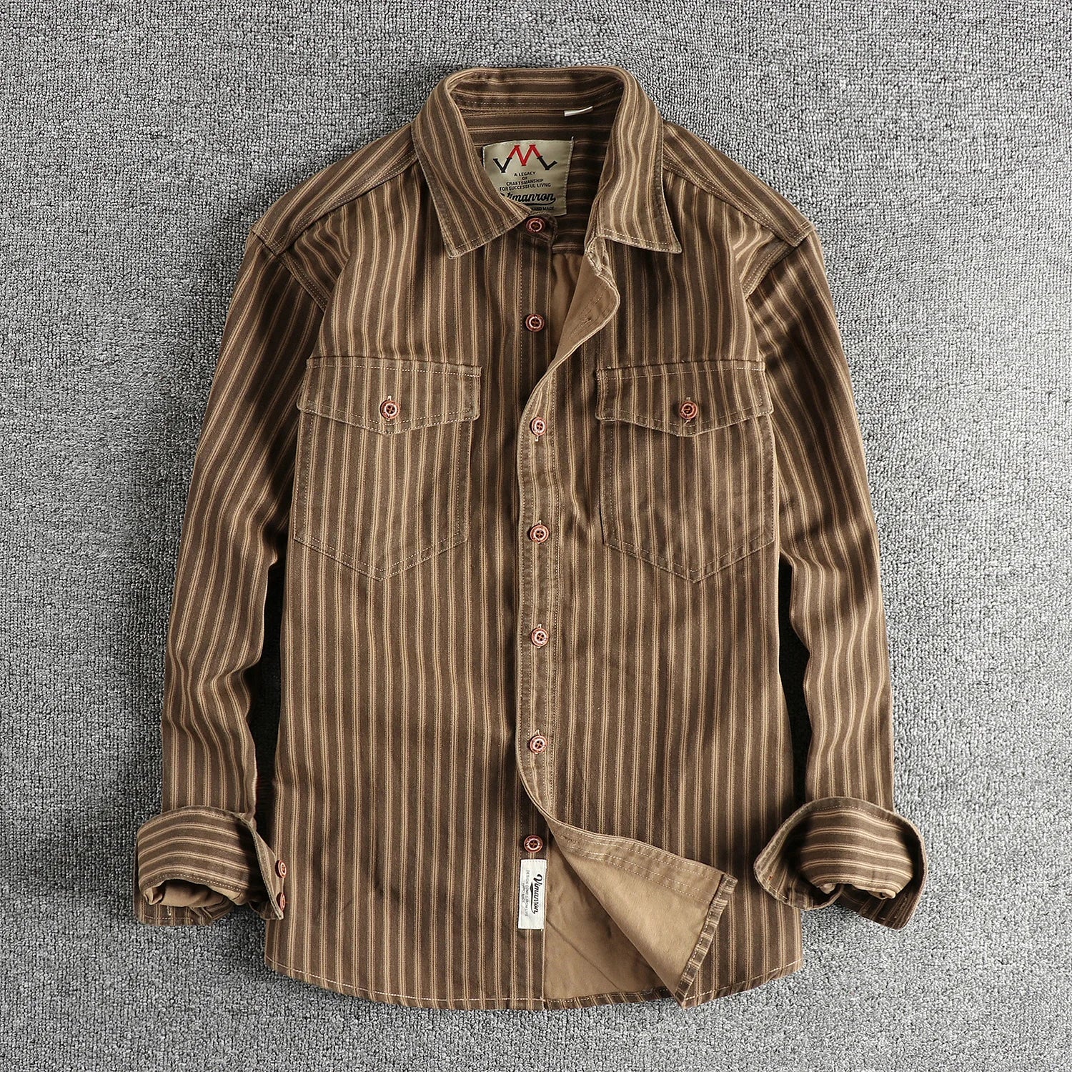 2025 Autumn And Winter New American Retro Stripe Long-Sleeve Lapel Shirt Men's Simple Fashion Washed Multi-pocket Casual Blouses