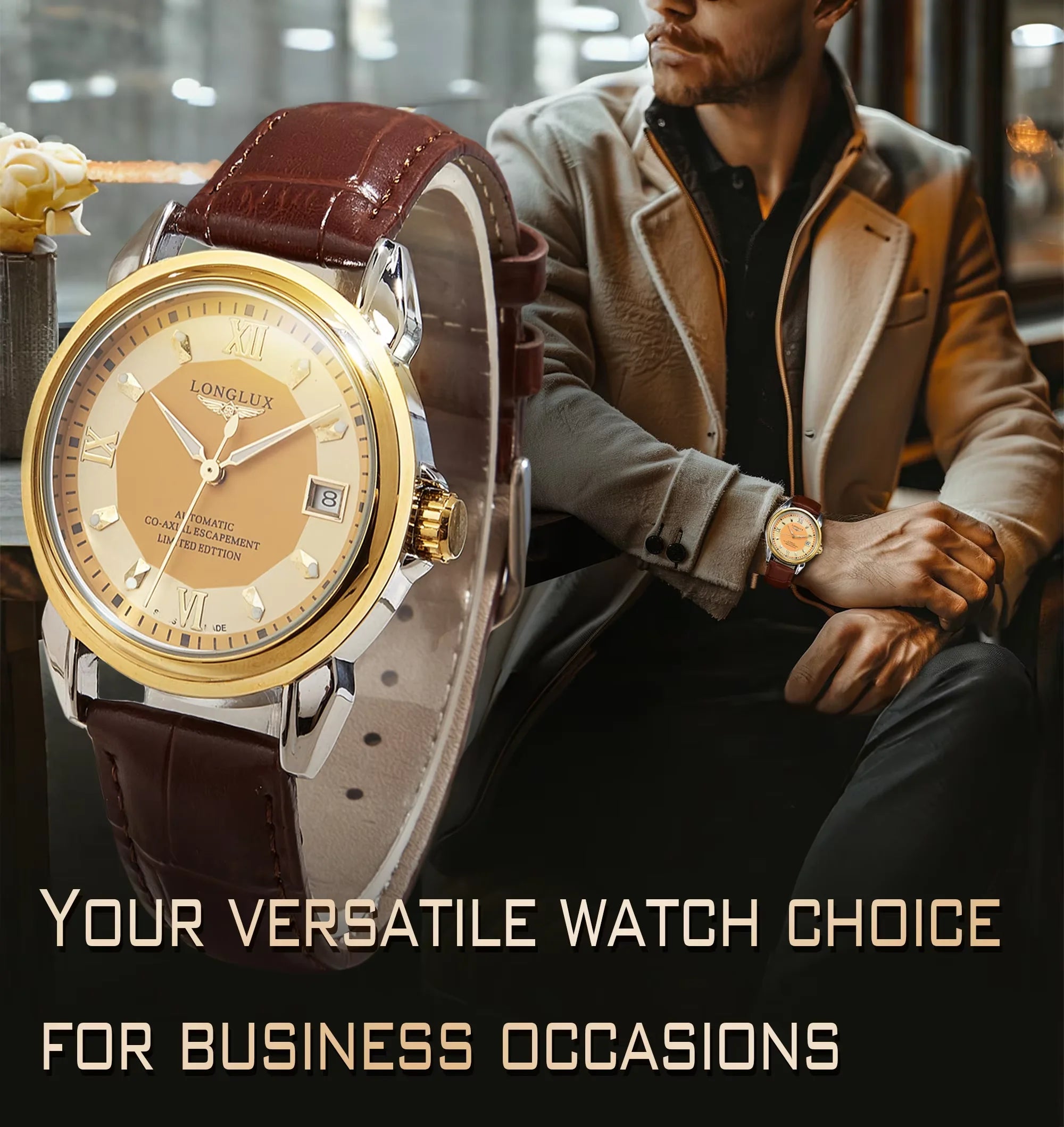 Luxury Men's Automatic Mechanical Watch, Mechanical Movement, Limited Edition, Roman Numeral Dial, Leather Strap, Skeleton Design, Waterproof, Luminous Calendar, Business Casual Style, Men's Watch, High-End Gentleman's Formal