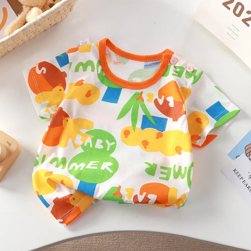 2-6Y New Cartoon T-shirt Pure Cotton Girls Short-sleeved Summer Half-sleeved Tops Little Boys Tops Kids Tees Children Clothing