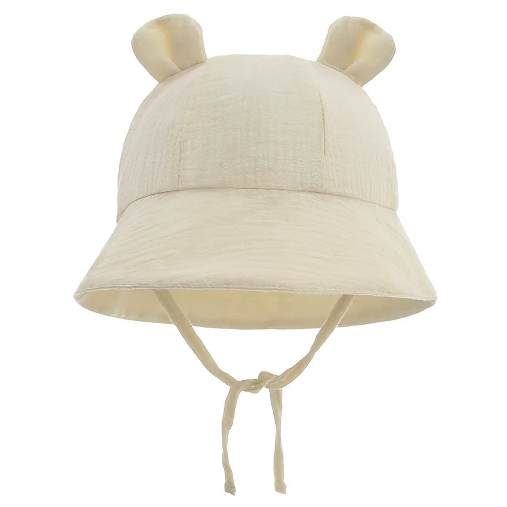 Soft Cotton Baby Sun Hat With Ears Cute Bunny Newborn Boys Girls Bucket Hat Summer Kids Toddler Panama Cap 0 to 12 Months