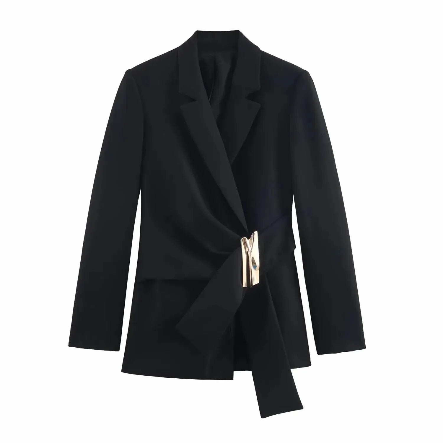 Women Suit Pants Two-Piece Set Buckle Decoration Long Sleeve Blazer Coat + Straight-Leg Pants 2 Pieces Sets Chic Woman Outfits