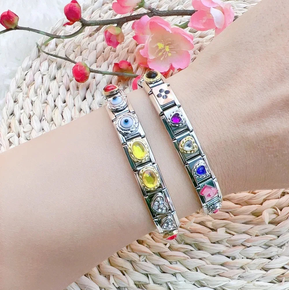 2025 New Original Luxury Zircon Love Italian Charm Links Fit 9mm Bracelet Stainless Steel Jewelry Making