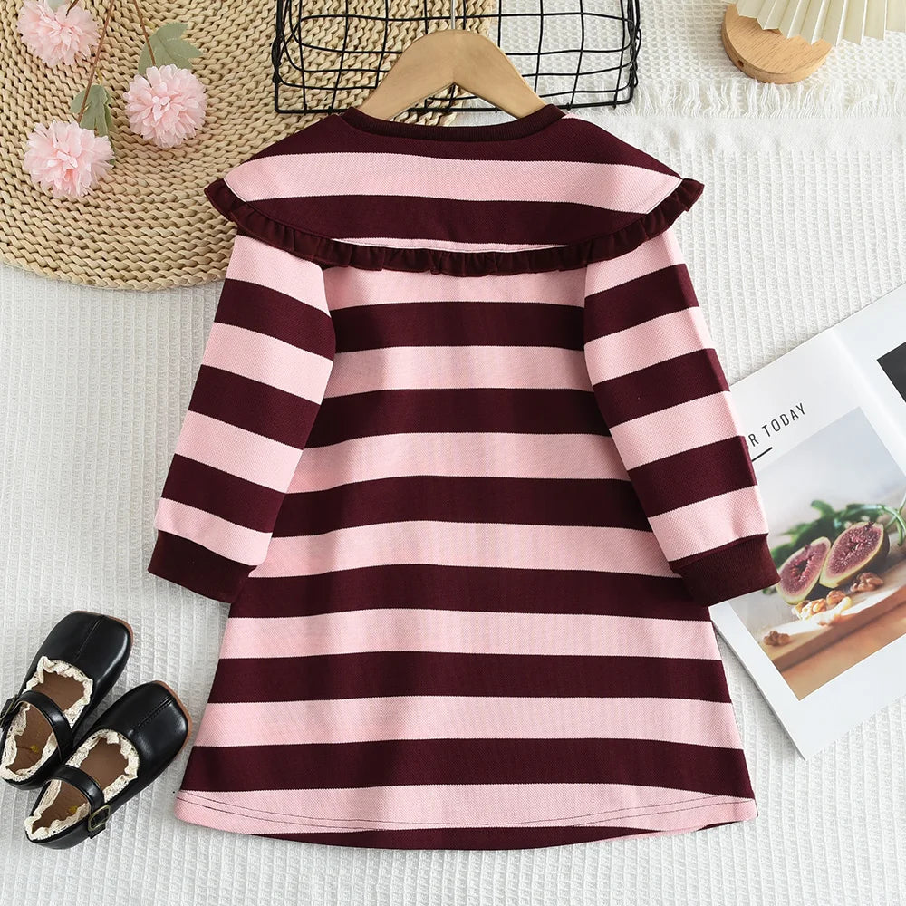 Bear Leader Autumn Spring New Girls' Dress Fashion Cute Doll Neck Flower Print Dress Children's Girls Long Sleeve Princess Dress