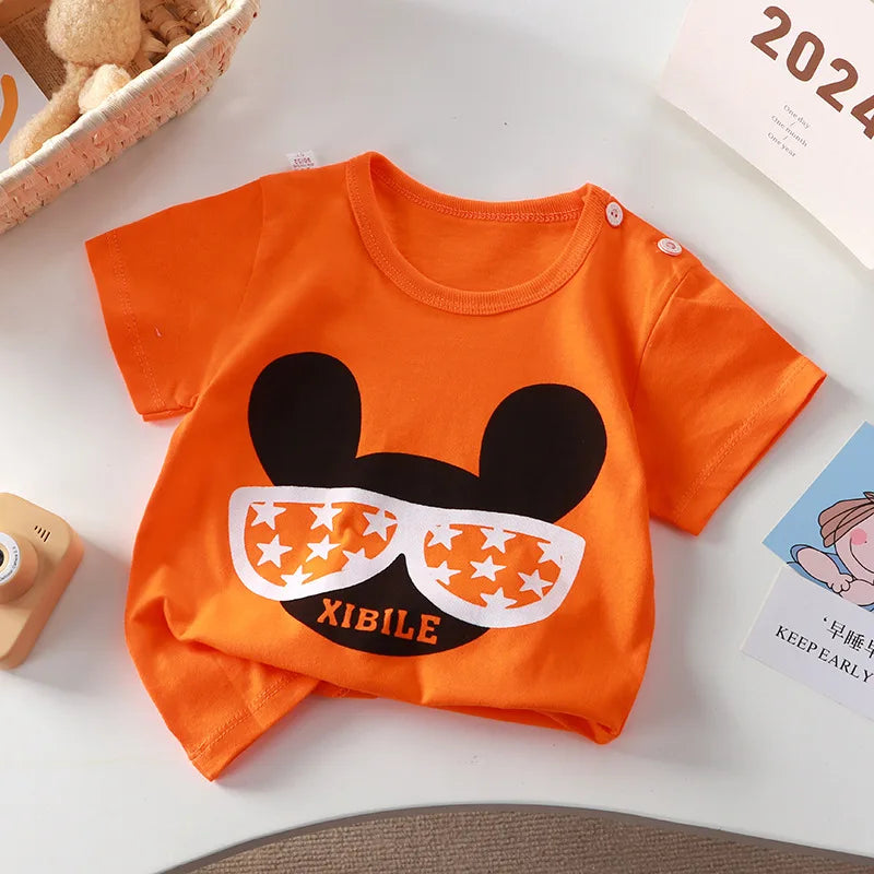 2-6Y New Cartoon T-shirt Pure Cotton Girls Short-sleeved Summer Half-sleeved Tops Little Boys Tops Kids Tees Children Clothing