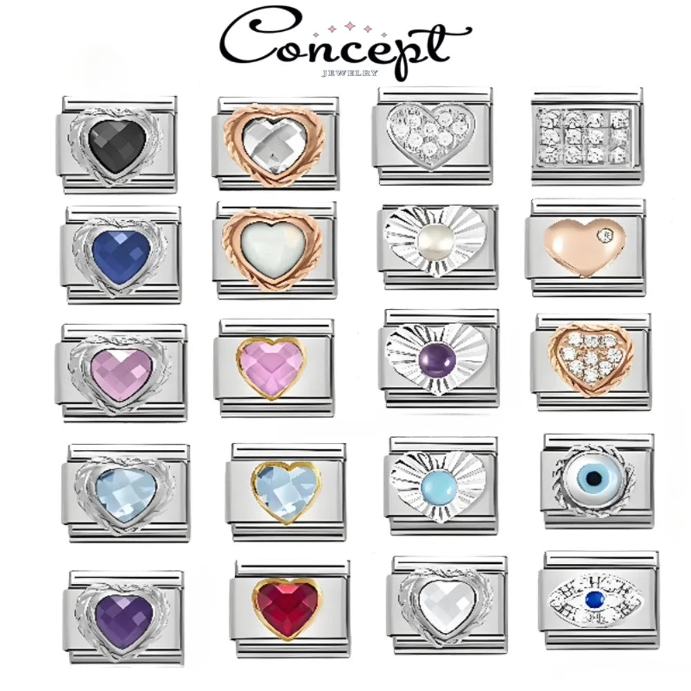 2025 New Original Luxury Zircon Love Italian Charm Links Fit 9mm Bracelet Stainless Steel Jewelry Making