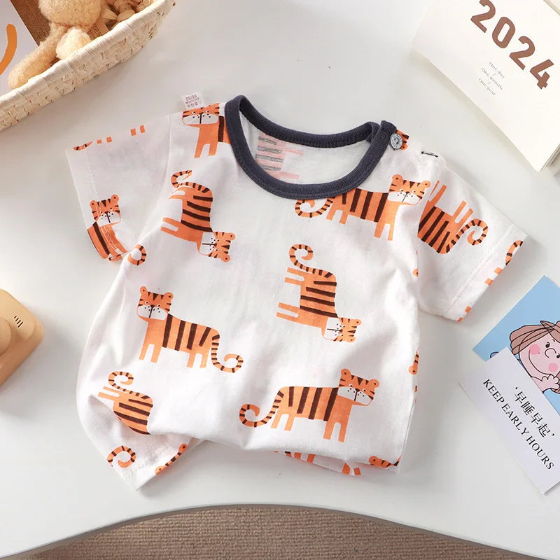 2-6Y New Cartoon T-shirt Pure Cotton Girls Short-sleeved Summer Half-sleeved Tops Little Boys Tops Kids Tees Children Clothing