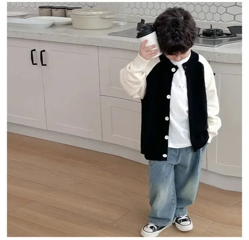 2025 Spring and Autumn New Kids pants Fashion solid color Children's straight jeans Boys loose casual denim Trousers