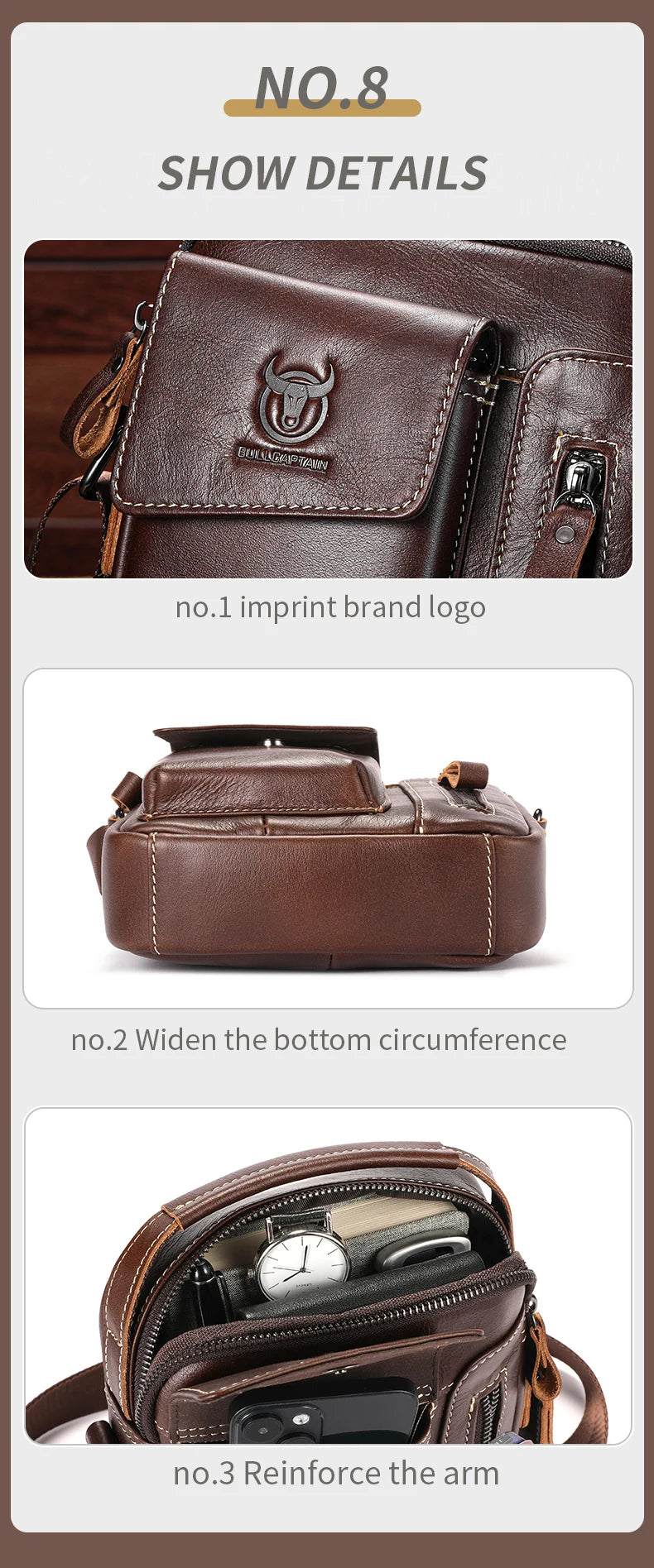 BULLCAPTAIN Casual Fashion Men's Messenger Bag's Business Portable Handbag Man Leather Shoulder Bag Mobile 6.5'' Phone Bags
