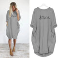 Women's Loose  Long Sleeved Summer Plus Size Dress Autumn  Winter Casual Round Neck Solid Color Long Sleeve Pocket Loose Pullove