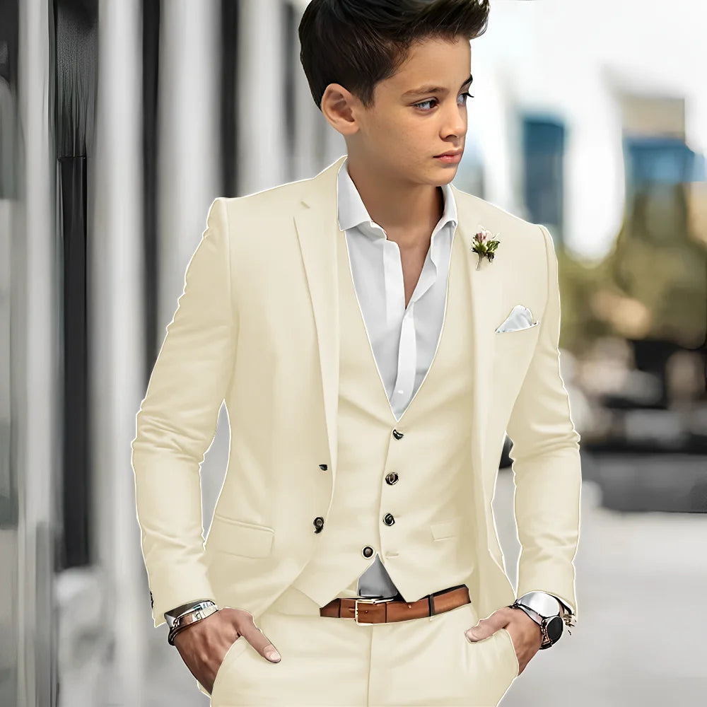 Luxury Green Bos Suits Elegant Wedding 3 Piece Jacket Pants Vest Boy Clothing High Quality Customized Full Sets Costume Kids