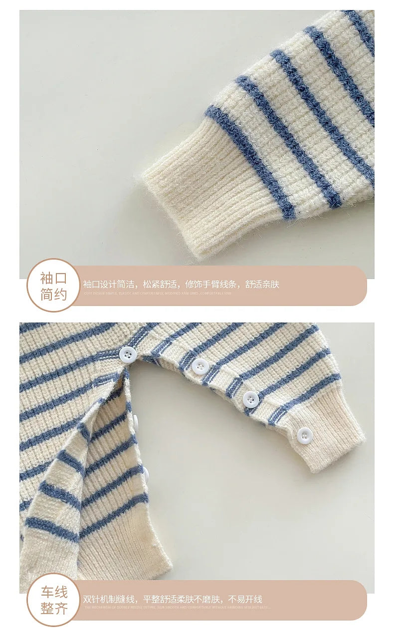Ins Baby Clothing Korean Style Fashion Casual Soft Comfortable Knitwear Top Winter New Boys Girls Baby Thick Striped Romper