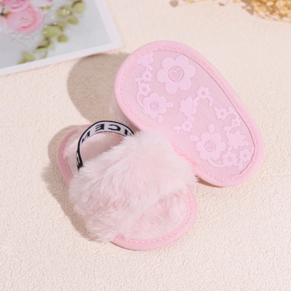 Hot Sale Soft Bottom Breathable Baby Shoes 0-18 Months Simple Elastic Walking Shoes Indoor Baby Girls Non-slip Fur Sandals