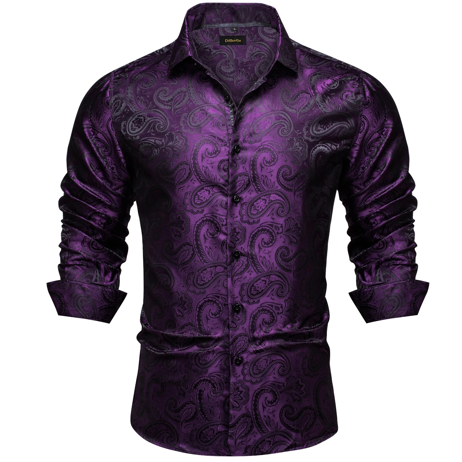 Luxury Men Dress Shirt Formal Prom Tuxedo Long Sleeve Polyester Golden Color Paisley Black Shirts Blouse Men Clothing