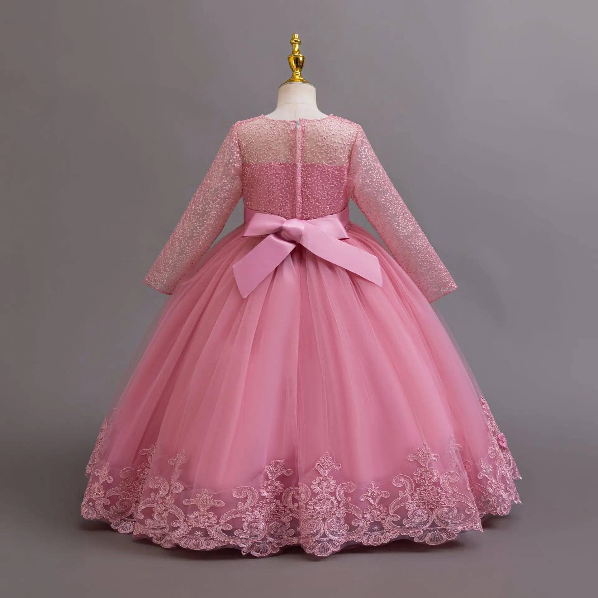 New Long Sleeve Elegant Dress for Young Girls Flower Girl Wedding Dresses Lace Formal White Clothes From 4 to12 Years