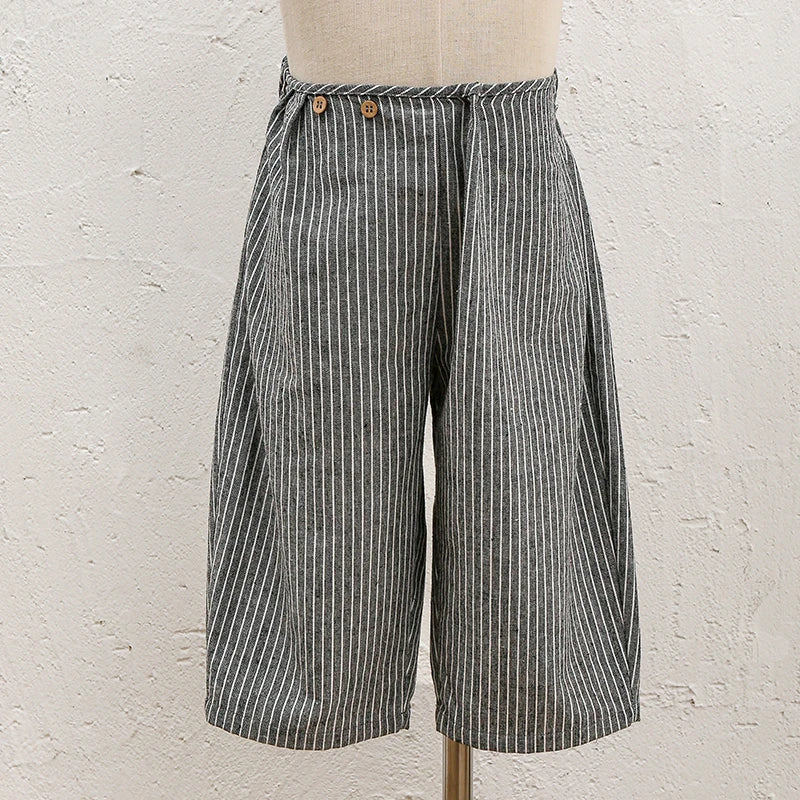 Kids Retro Striped Cotton Linen Pants – Comfortable Loose Fit Summer Trousers