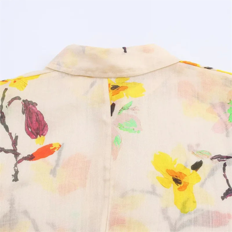 Women 2 Pieces Sets 2025 New Fashion Floral Printed Shirt Top Elastic Waist Long Pants Set Women's Suit Casual Woman Outfit