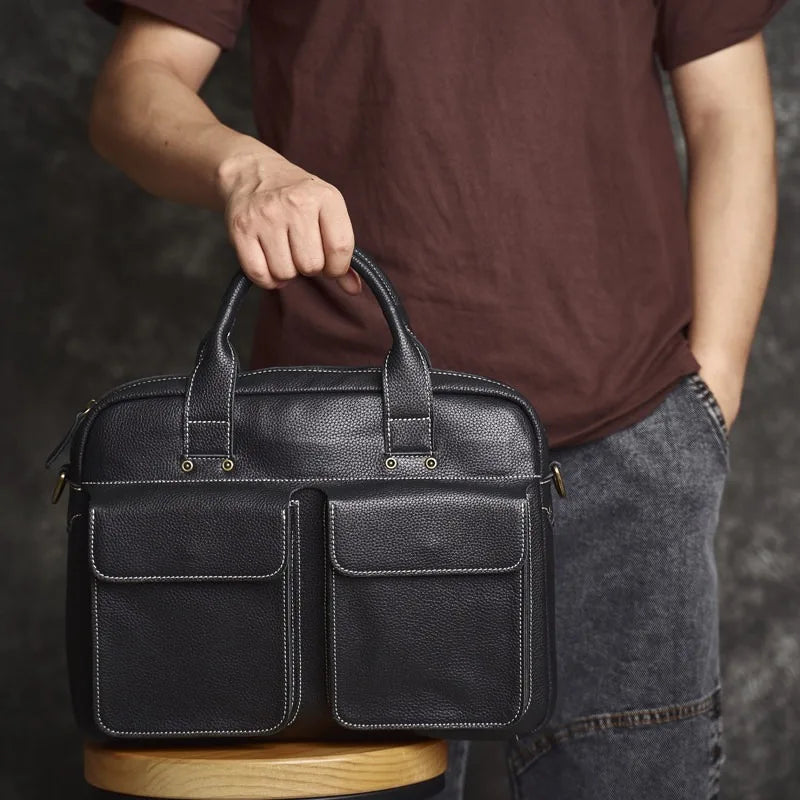 Men's Handbag for Men Genuine Leather Top Grain Leather Large Capacity Laptop Bag Business Document Briefcase Luxury Purse