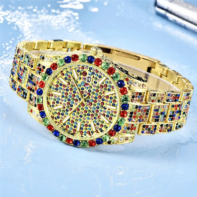 Luxury Watch sss Supply Men Fashion Alloy Band Hip Hop Diamond Big Brand Golden Date Quartz Wristwatch Montres de Marque de Luxe