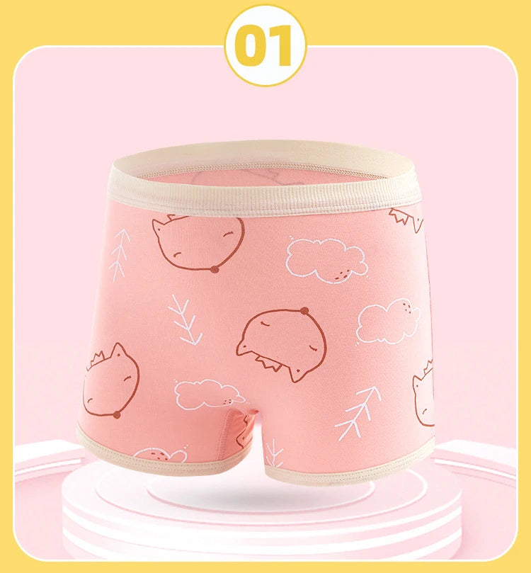4PCS Girls Cotton Panties Summer Kid Thin Breathable Cartoon Briefs 2+y Young Children Underwears Toddler Antibacterial Knickers