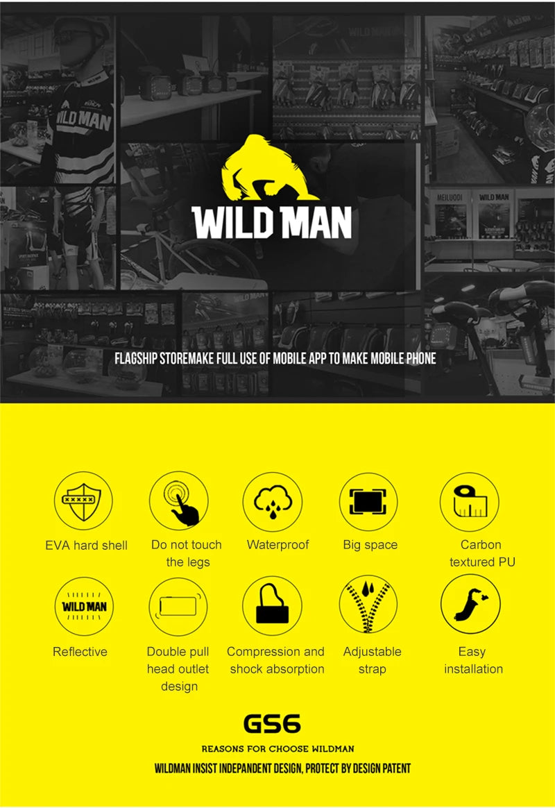 WILD MAN EVA Hard Shell Bicycle Handlebar Bag Touch Screen Phone Holder Electric Scooter Front Bag Crossbody Camera Pouch