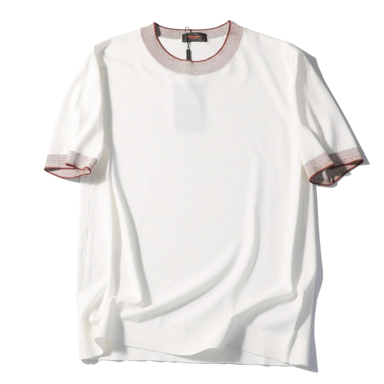 Italian old money style 26 summer men's high sense retro contrasting color round neck knitted short-sleeved T-shirt
