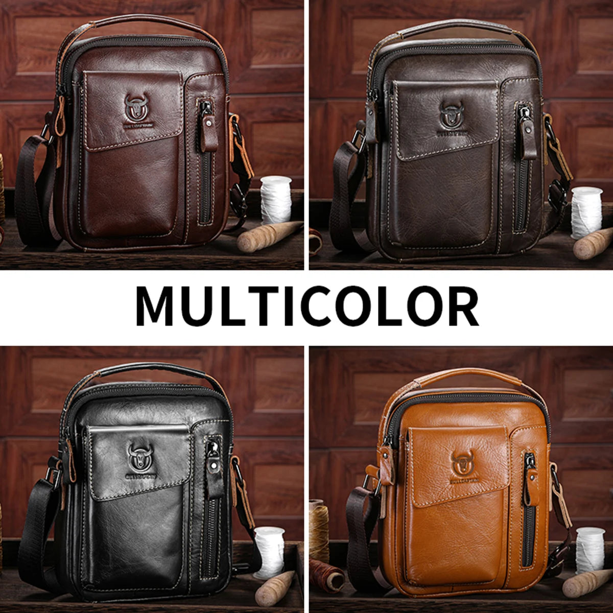 BULLCAPTAIN Casual Fashion Men's Messenger Bag's Business Portable Handbag Man Leather Shoulder Bag Mobile 6.5'' Phone Bags