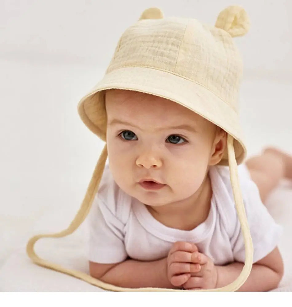 Soft Cotton Baby Sun Hat With Ears Cute Bunny Newborn Boys Girls Bucket Hat Summer Kids Toddler Panama Cap 0 to 12 Months