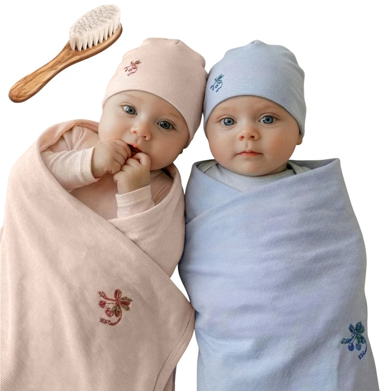Ali Layette SS26 Striped And Cherry Collection Cotton Family Matching Hat  Blanket Rompers Sets