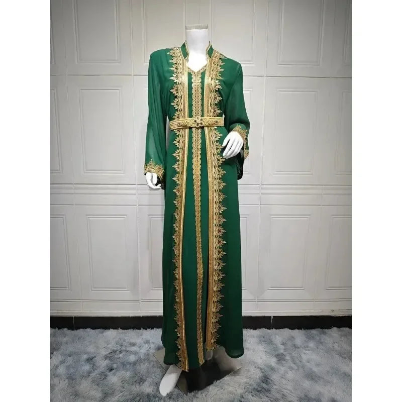 Eid Muslim Women Party Dresses 2 Piece Set Embroidery Arab Long Robe Ramadan Dubai Abayas Islam Kaftan Muslim Dress Women