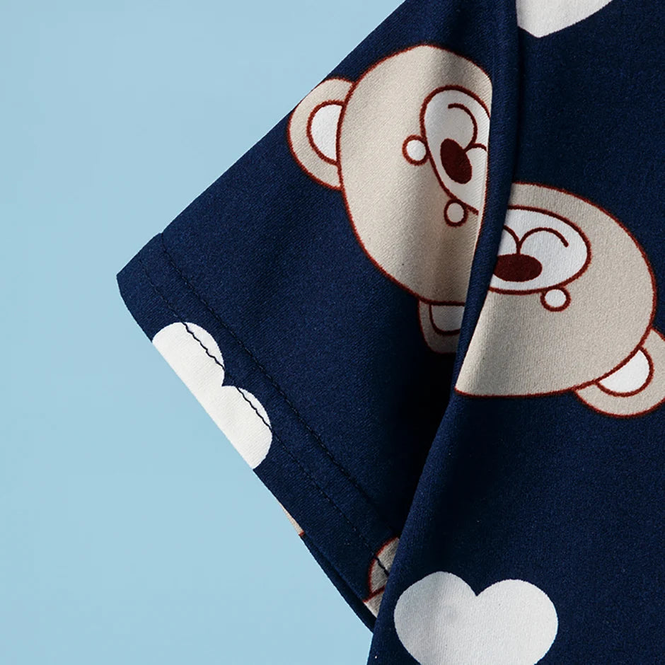 2-Pcs Children's Casual Cute Home Service Suit Boy Casual Joker Bear Print Short Sleeve Girl Comfortable Joker Sweet Shorts Suit