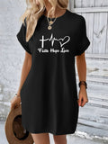 Women's Casual Faith hope love print Graphic TShirt Dress  Short Sleeve Round Neck Loose Fit SpringSummer