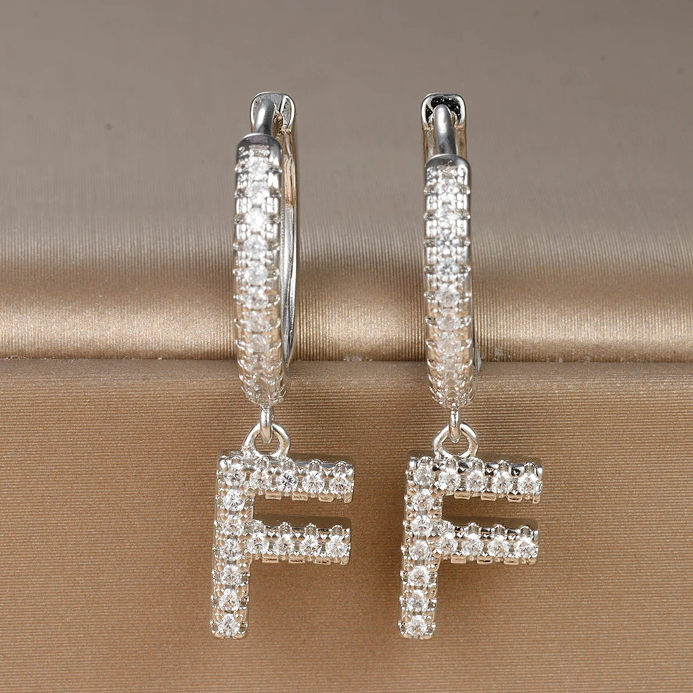 Silver Color Stainless Steel 26 Letters Hoop Earrings For Women A-Z Crystal Zircon Cartilage Piercing Earrings Wedding Jewelry