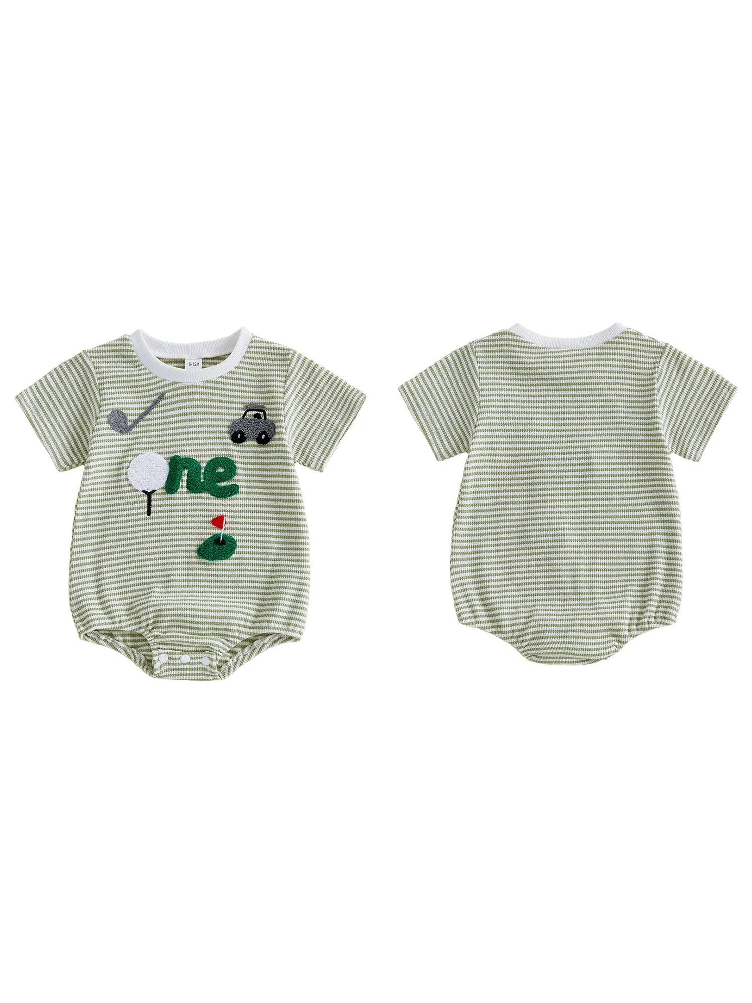 Adorable Baby Boy Romper with Fun Golf Embroidery Striped Design and Short Sleeves for a Stylish Summer Look