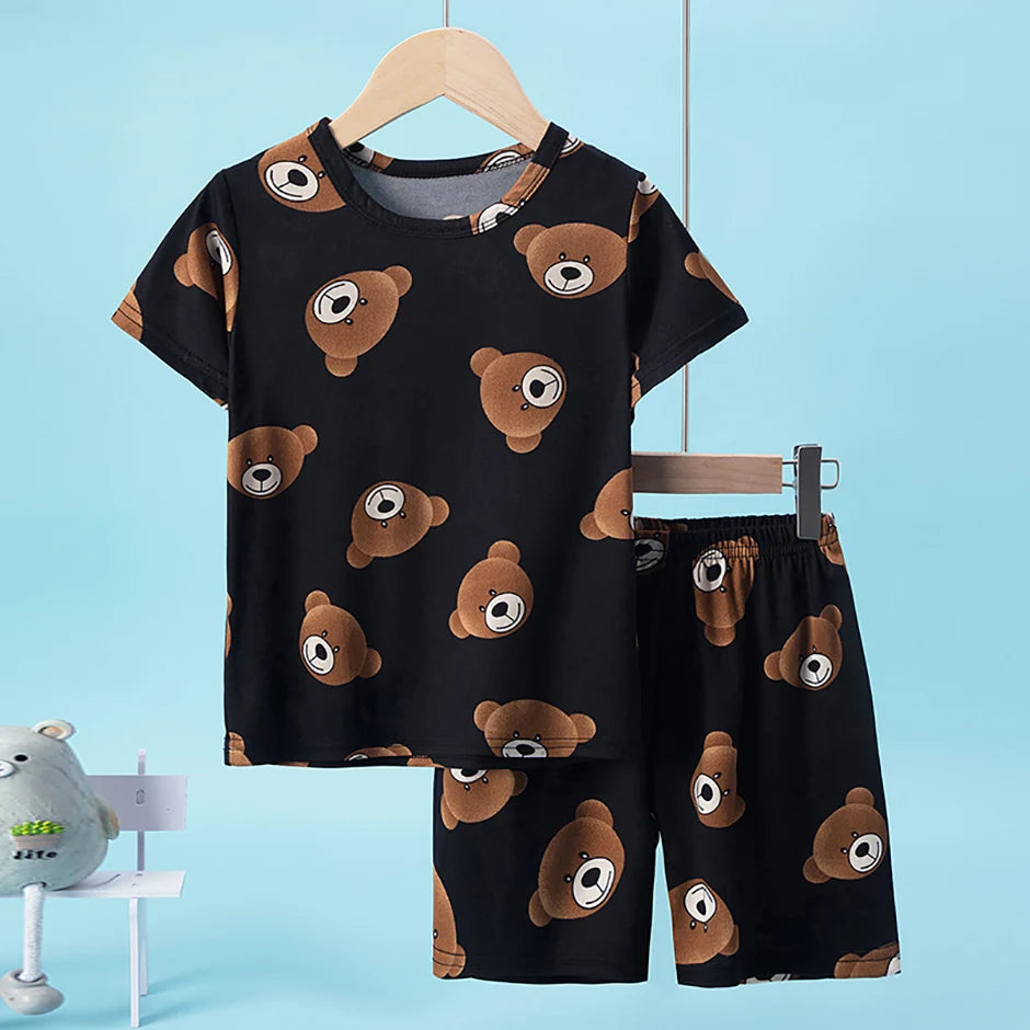 2-Pcs Children's Casual Cute Home Service Suit Boy Casual Joker Bear Print Short Sleeve Girl Comfortable Joker Sweet Shorts Suit