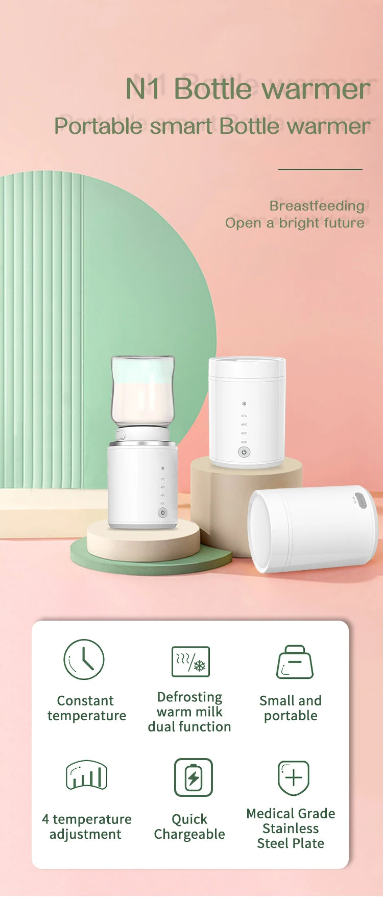BornBL N1 Portable Bottle Warmer Travel Baby Bottle Warmer for Breastmilk On The Go Travel Bottle Warmer Leak-Proof