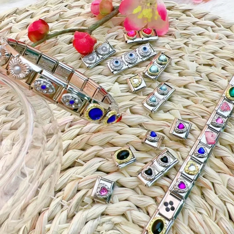 2025 New Original Luxury Zircon Love Italian Charm Links Fit 9mm Bracelet Stainless Steel Jewelry Making
