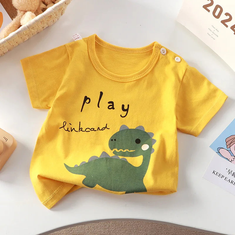 2-6Y New Cartoon T-shirt Pure Cotton Girls Short-sleeved Summer Half-sleeved Tops Little Boys Tops Kids Tees Children Clothing