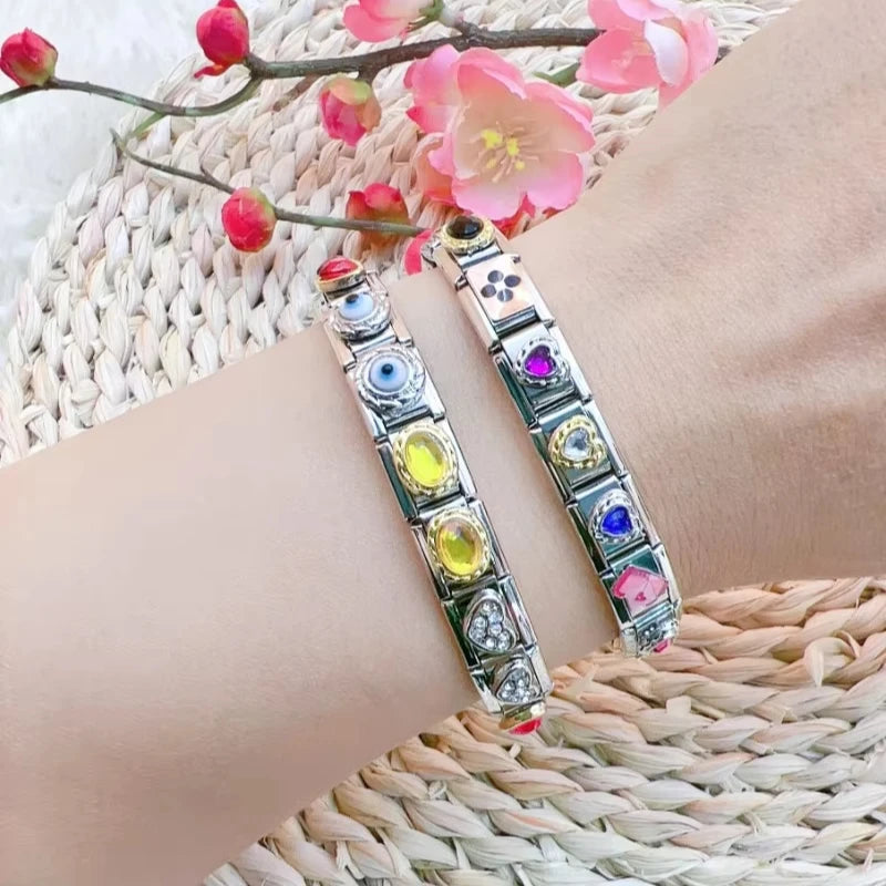 2025 New Original Luxury Zircon Love Italian Charm Links Fit 9mm Bracelet Stainless Steel Jewelry Making